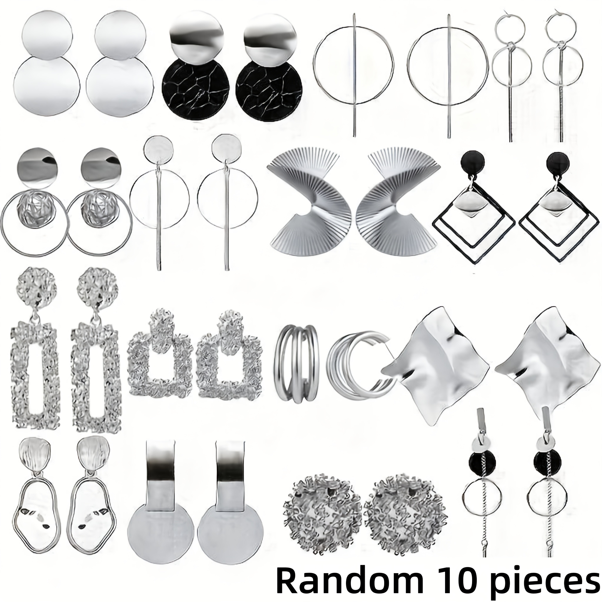 TEMU 10pcs Set Of Elegant And Luxurious Women's Large Circular Geometric Irregular Mirror Semi-circular 3d Spiral Statement Earrings, Wearing During