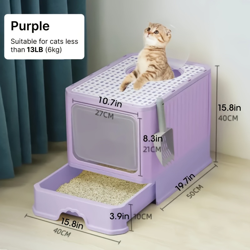 TEMU Extra-large Cat Litter Box With Easy-clean Drawer And Scoop - Spacious, Durable Polypropylene Rectangular Kitty Toilet