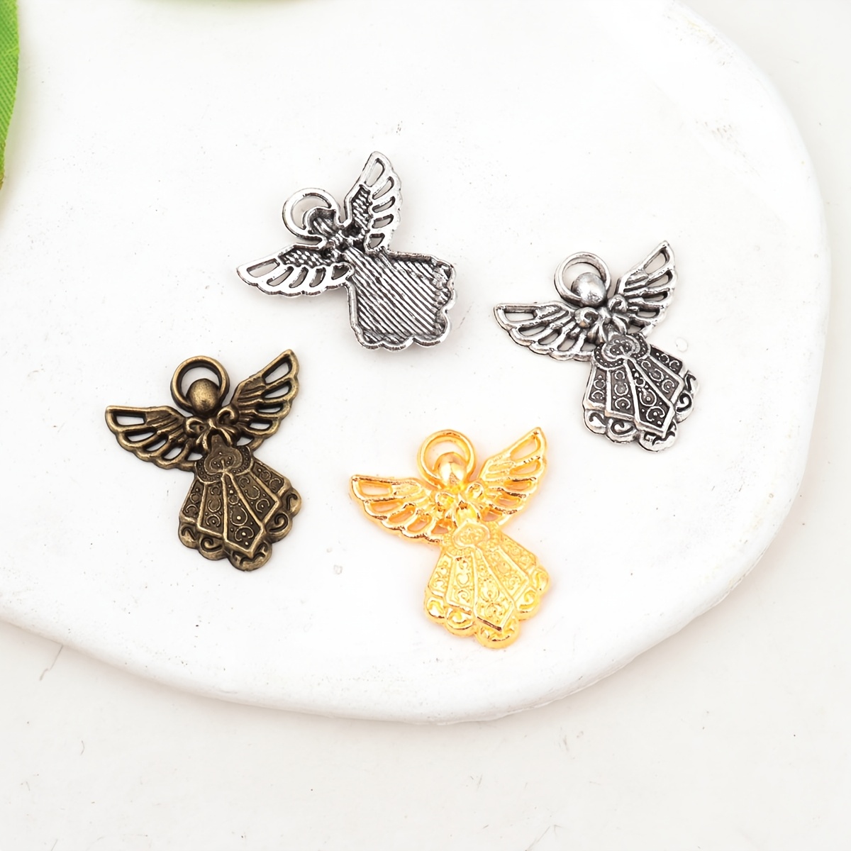 10pcs Antique Bronze Winged Guardian Angel Pendants