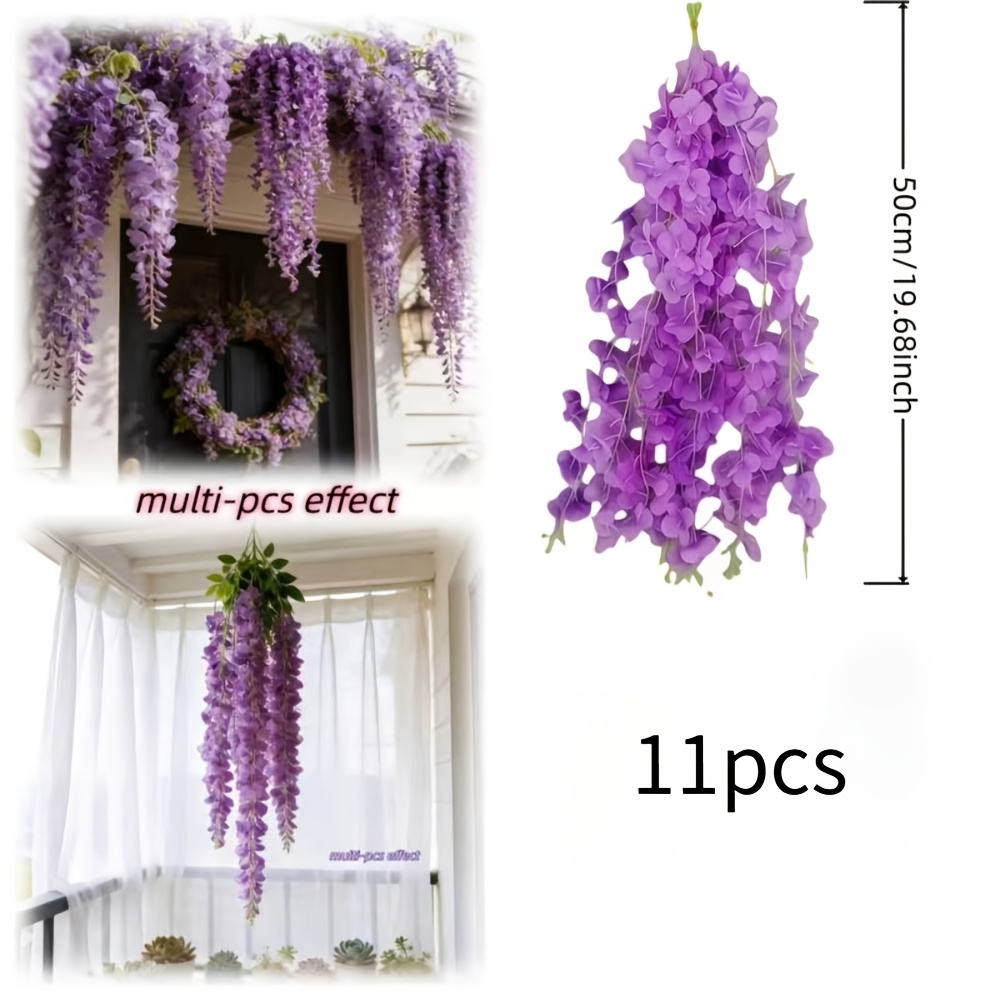 TEMU Enredadera de de 11 flores moradas realistas, diseño de enredadera colgante, sin nunca se marchita, para de boda, techo, jardín, patio,