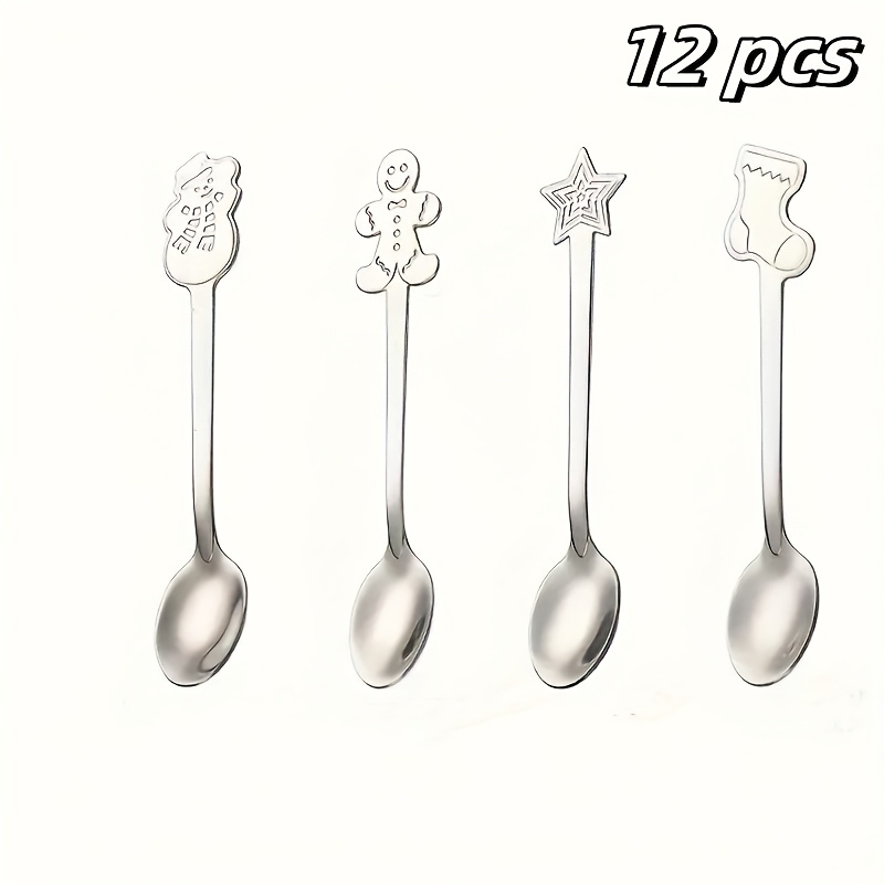 TEMU Ensemble de cuillères argentées à thème Noël, en acier inoxydable, 12/16 pièces, vaisselle festive parfaite, design durable et élégant