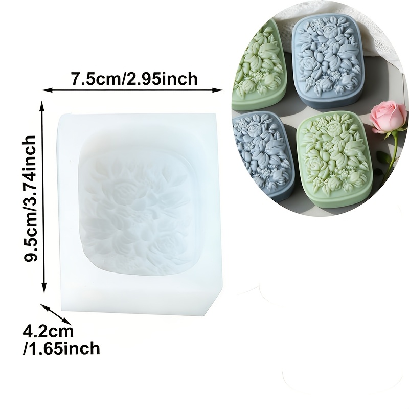 TEMU 1pc Square Floral Silicone Soap Mold With Rose And Pattern, Reusable Making Tool, Home Supplies And Decorative Gift