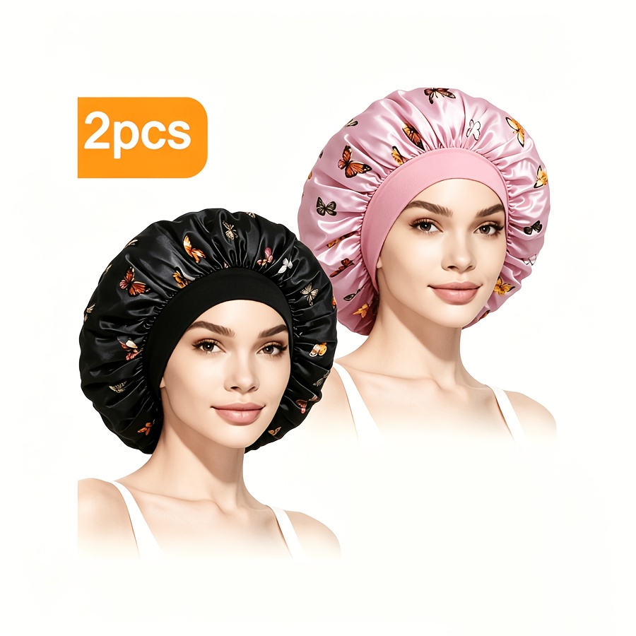 TEMU Ensemble de 2 bonnets de nuit, bandeau à cheveux imprimé papillon, élastique ample, convient pour un usage