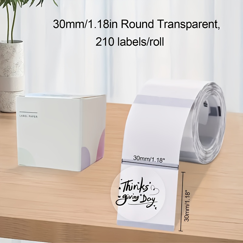 3*3cm/1.18*1.18in Round Transparent Thermal Label Printing Paper | Roll | 210 Labels | Suitable For P50, M110, M120, M220, M221, Thermal Label Printers, Etc