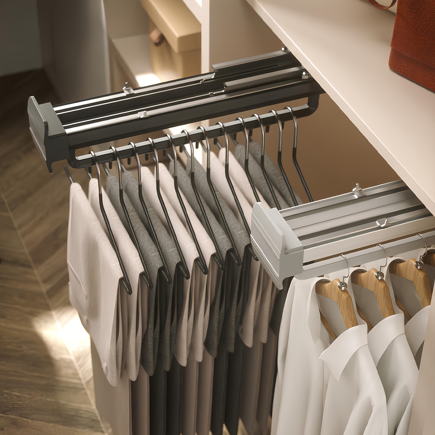 2 Appendiabiti Estraibili Per Armadio - Barra Estensibile In Acciaio, Organizza Guardaroba, Risparmia Spazio - 40cm - Foto 2
