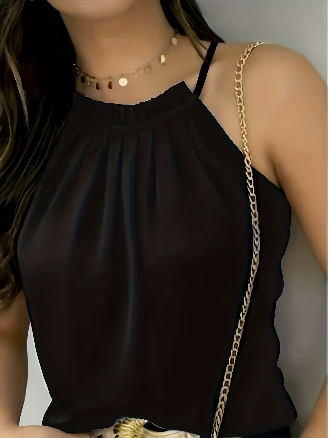 spring summer casual simple halter neck ruched design sleeveless vest details 1