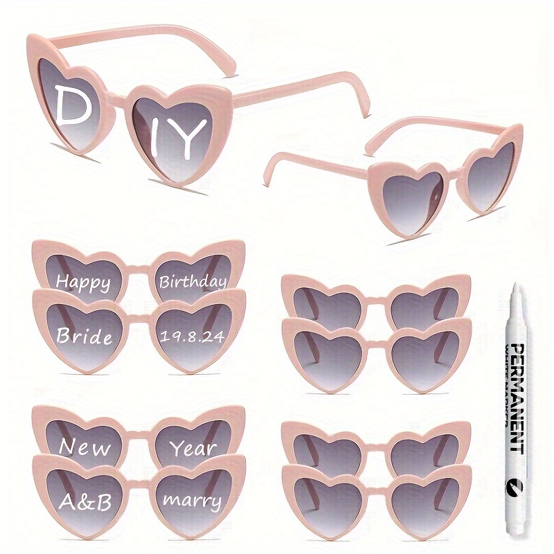 

10pcs Women Peach Heart Shaped Fashion Glasses Trendy Advanced Sense Diy Creative Glasses Set Send A White Graffiti Pen Suitable For Holiday Party Decoration Glasses