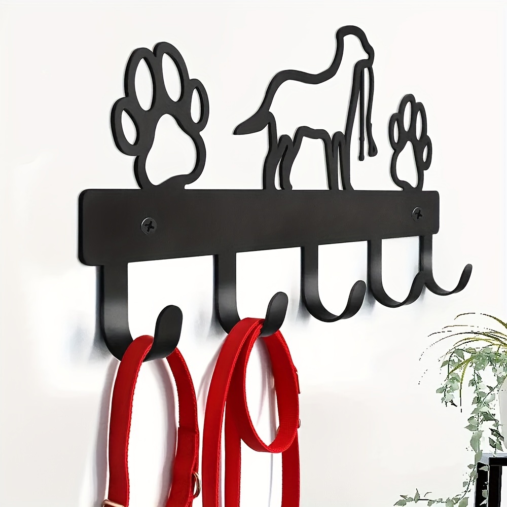 

Art Deco Metal Dog Paw & Pet Silhouette Wall Hook Rack - Indoor Use Key Leash Holder - 5 Hooks, Bedroom Wall Hanging Coat Organizer Storage Rack For Home Utility Space