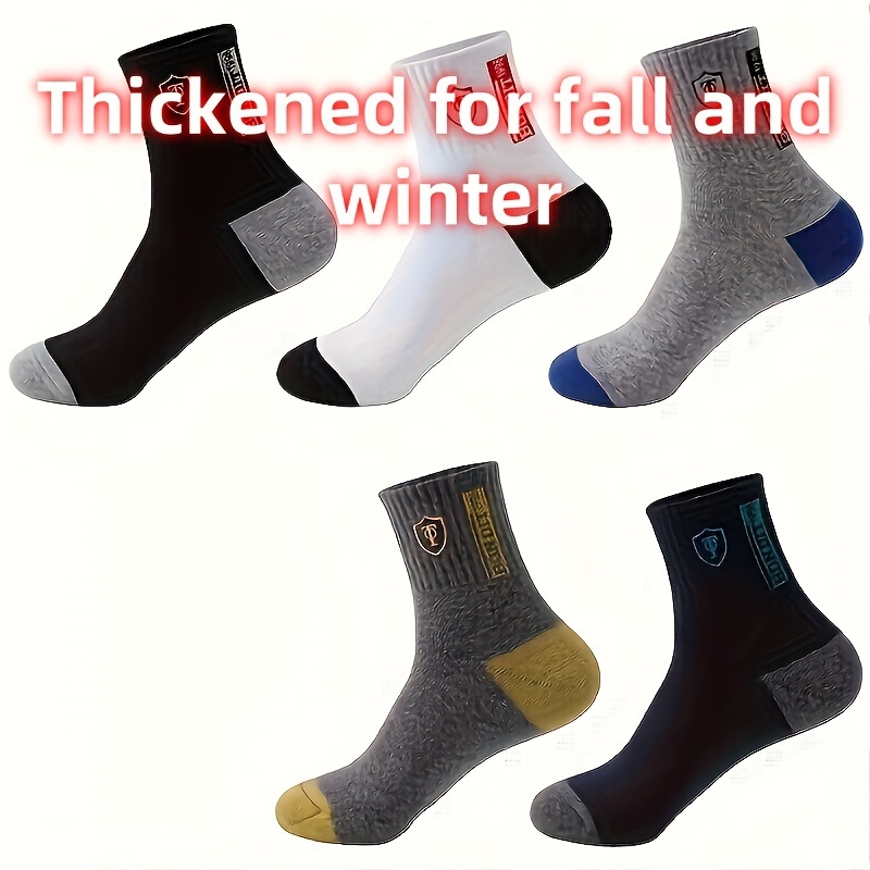 

5 Pairs Of Men' Breathable Crew Socks, Comfortable Casual Soft Warm Socks, For Winter And Autumn