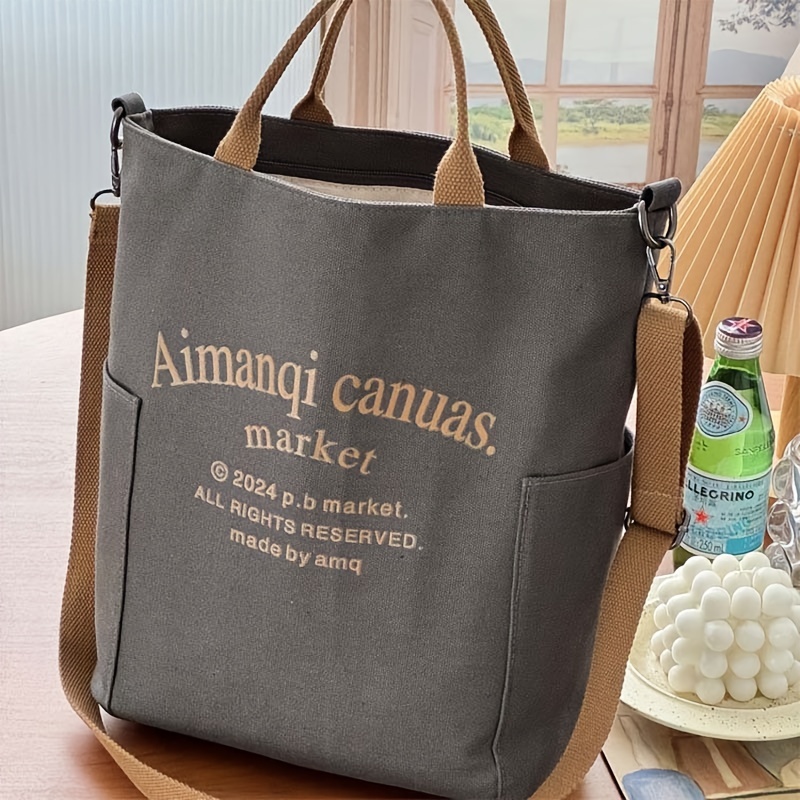 Image of Original Literary Retro Design Zipper Letter Fashion Commuter Thickened Canvas Tote Japanese Casual All-match Handheld Crossbody Bag