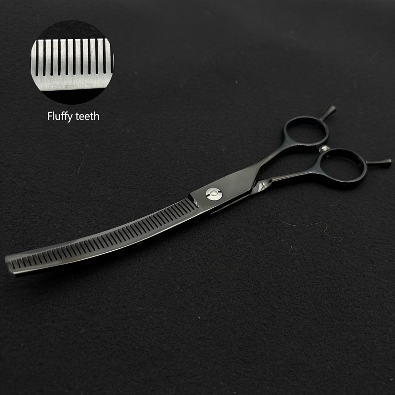 TEMU Wingsbro 7-inch Professional Pet Grooming Scissors - Curved Thinning Shears With Fluffy V-shaped Teeth Trimming, Stainless Steel , Ergonomic