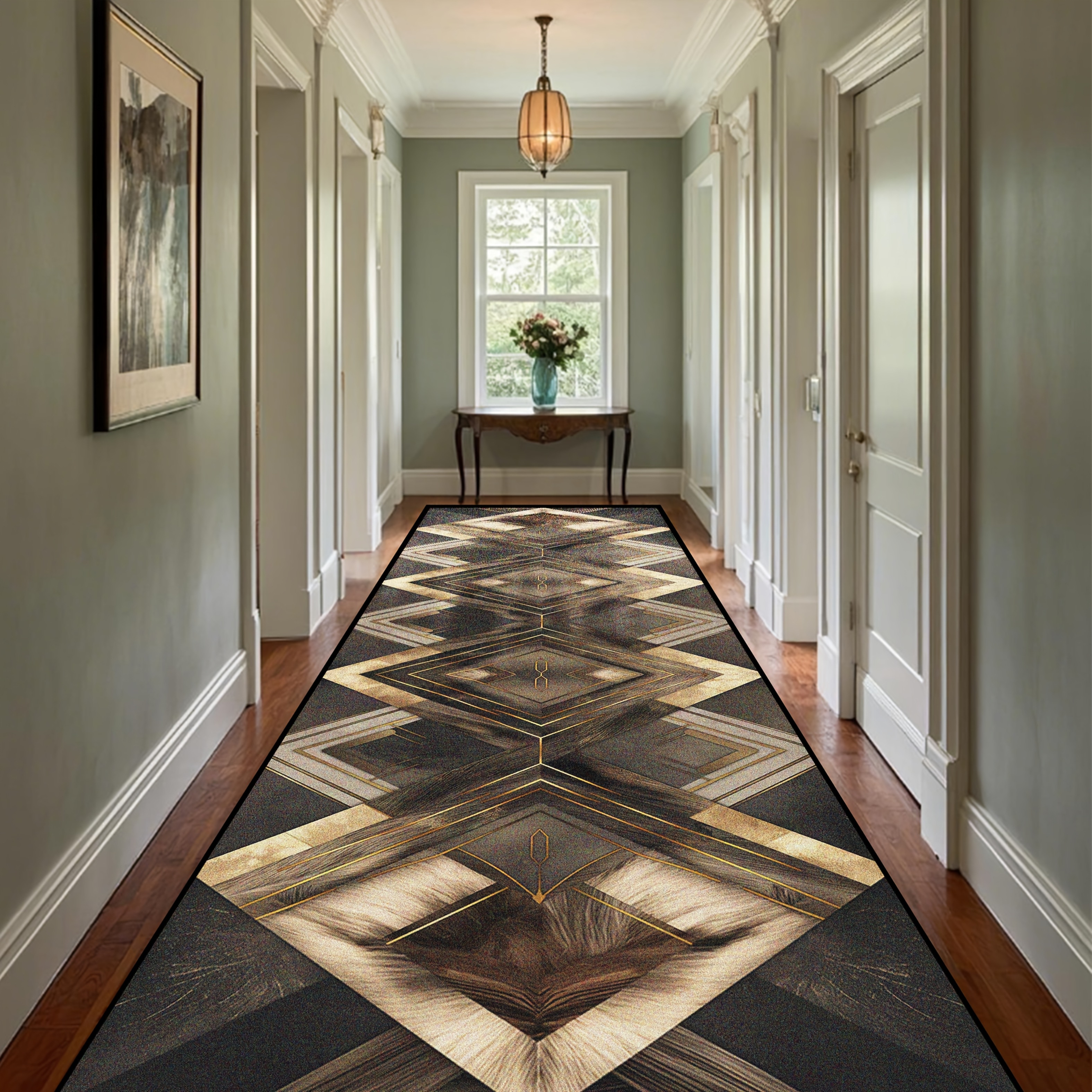 TEMU []1pc, A Luxurious And Unique Geometric Art Design Welcome Runner Carpet For Hotels And Inns, A Decor Runner Carpet, Machine Washable Mat For