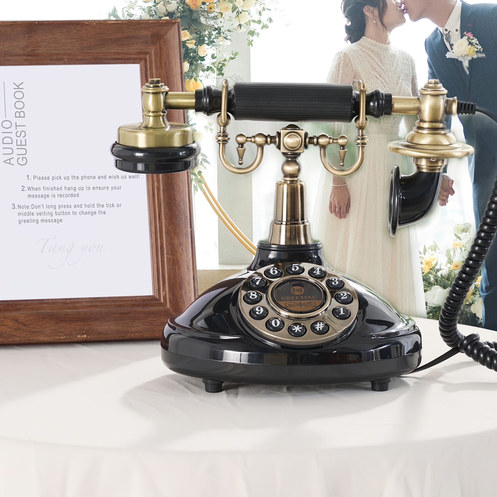 TEMU 1pc Audio Guestbook Telephone, Wedding Phone Leave Message For Party Gathering, Audio Message Book Recording Wedding Phone Audio Record Phone/
