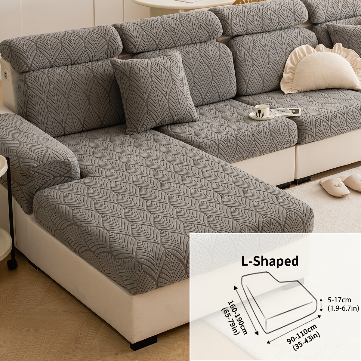 TEMU 1pc Velvet Sofa Cover, Leaf Pattern, Machine Washable, Use. Elastic Universal Sofa Case, For Bedroom Dining Room Decor, Suitable For Sectional