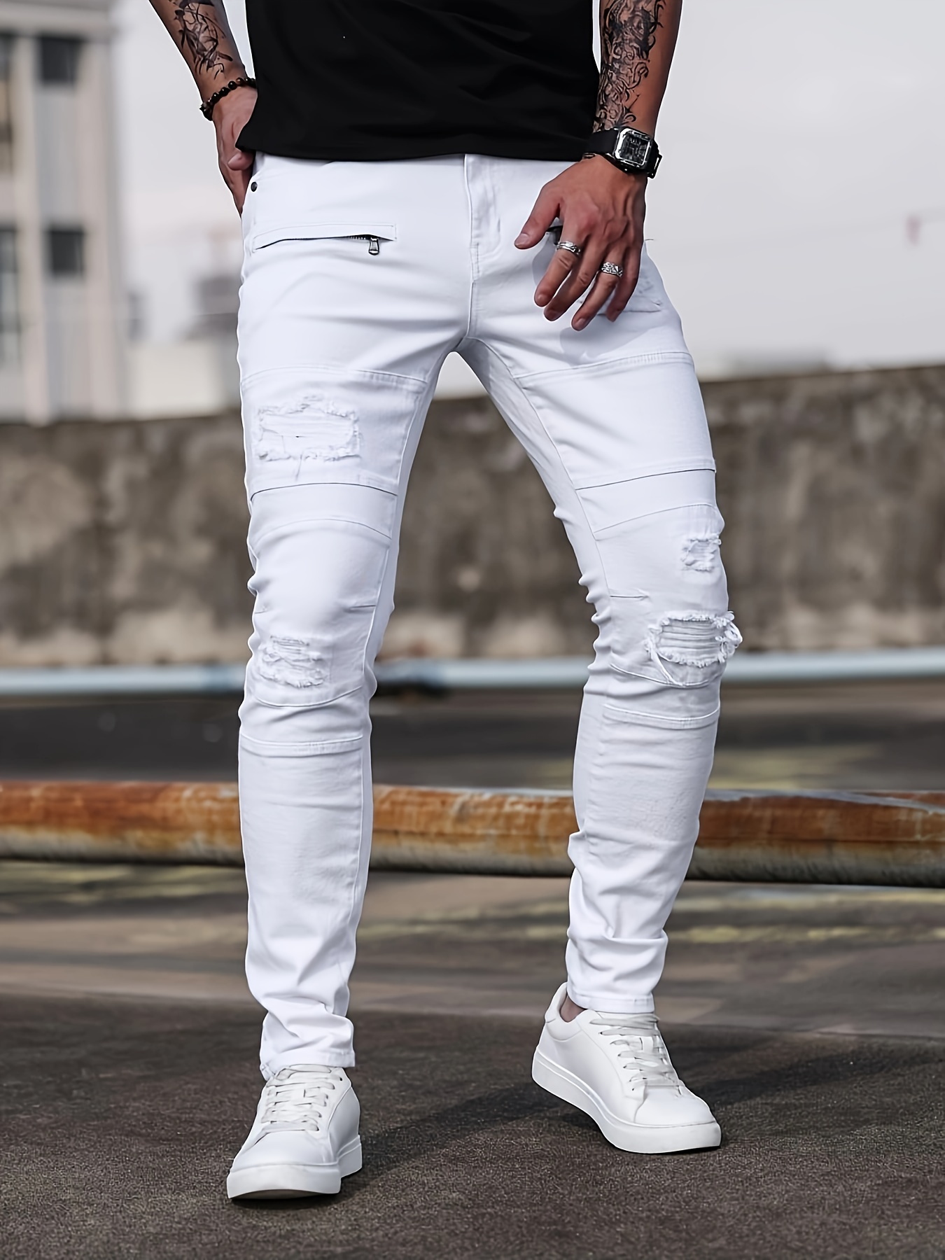 White Skinny Jeans Outfit White Ripped Jeans Guys Men White Jeans