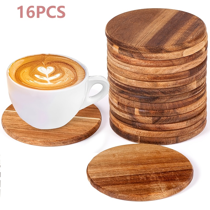 TEMU 5/10/16/26-pack Wood Coasters With Non-slip Dots, 4x4 Inch Round Painting Craft Blanks For Art, Wood Burning, Gifts For Adults, Wooden Coaster