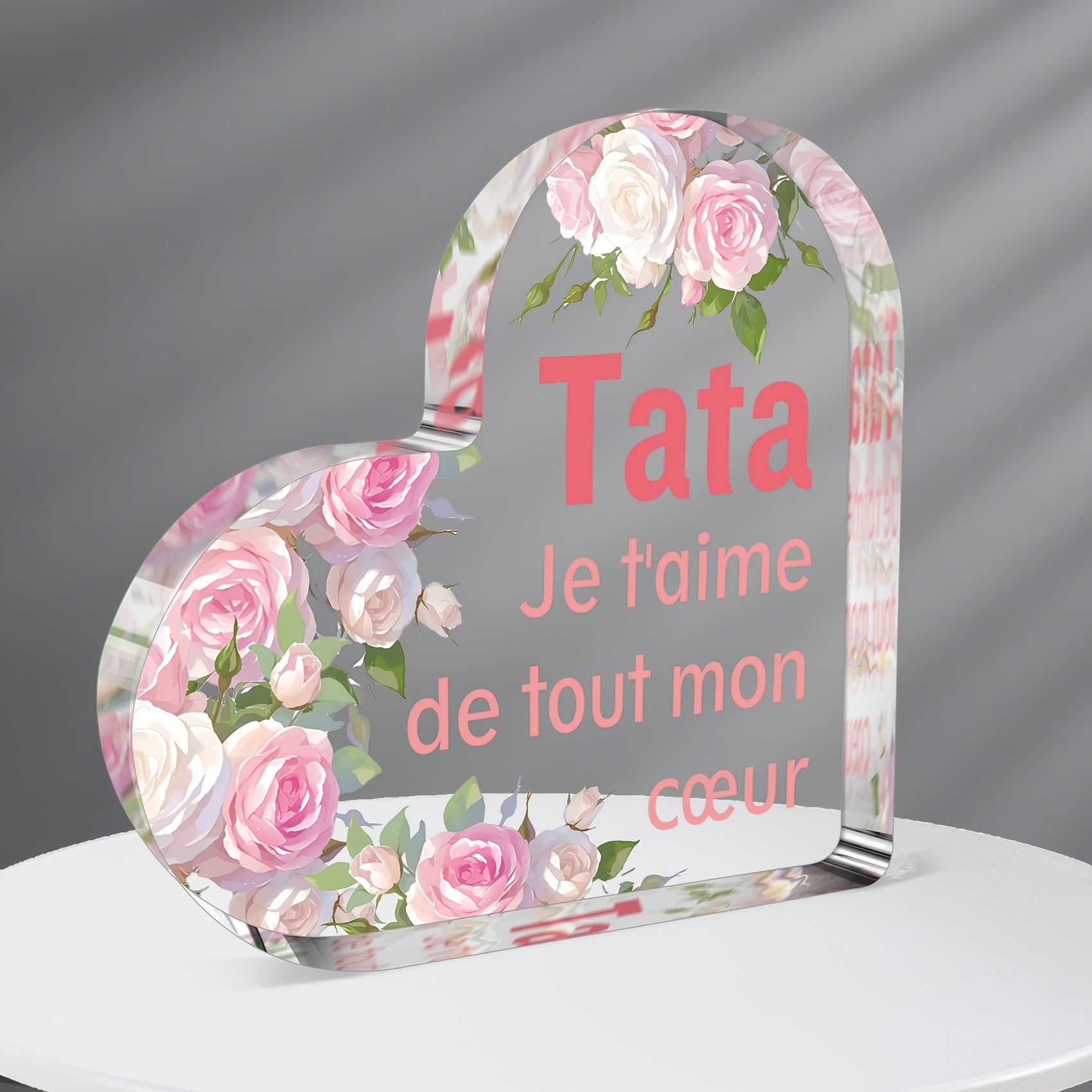 TEMU 1pc, Plaque Décorative Cadeau de de Tante/Tante - "Je T'Aime de Tout Mon Cœur" avec Motif et Blanc en Aquarelle, Ornement de Bureau de Cœur,