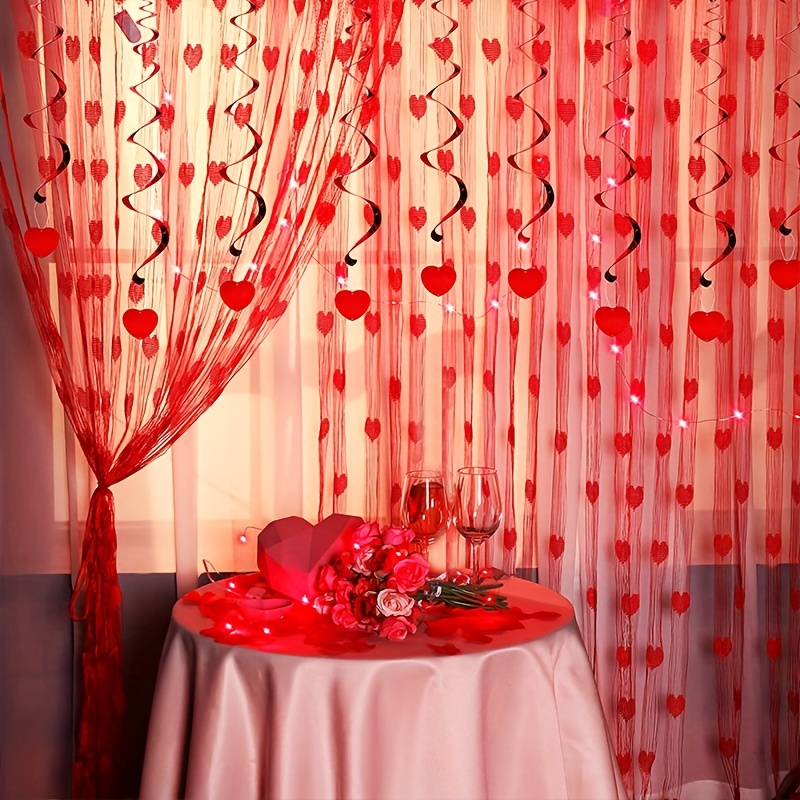 24pcs, Red Glitter Heart Decorations, Valentines Day Swirls Decorations  Hanging Love Heart Swirls For Valentine's Day Party Decorations Supplies  Roman