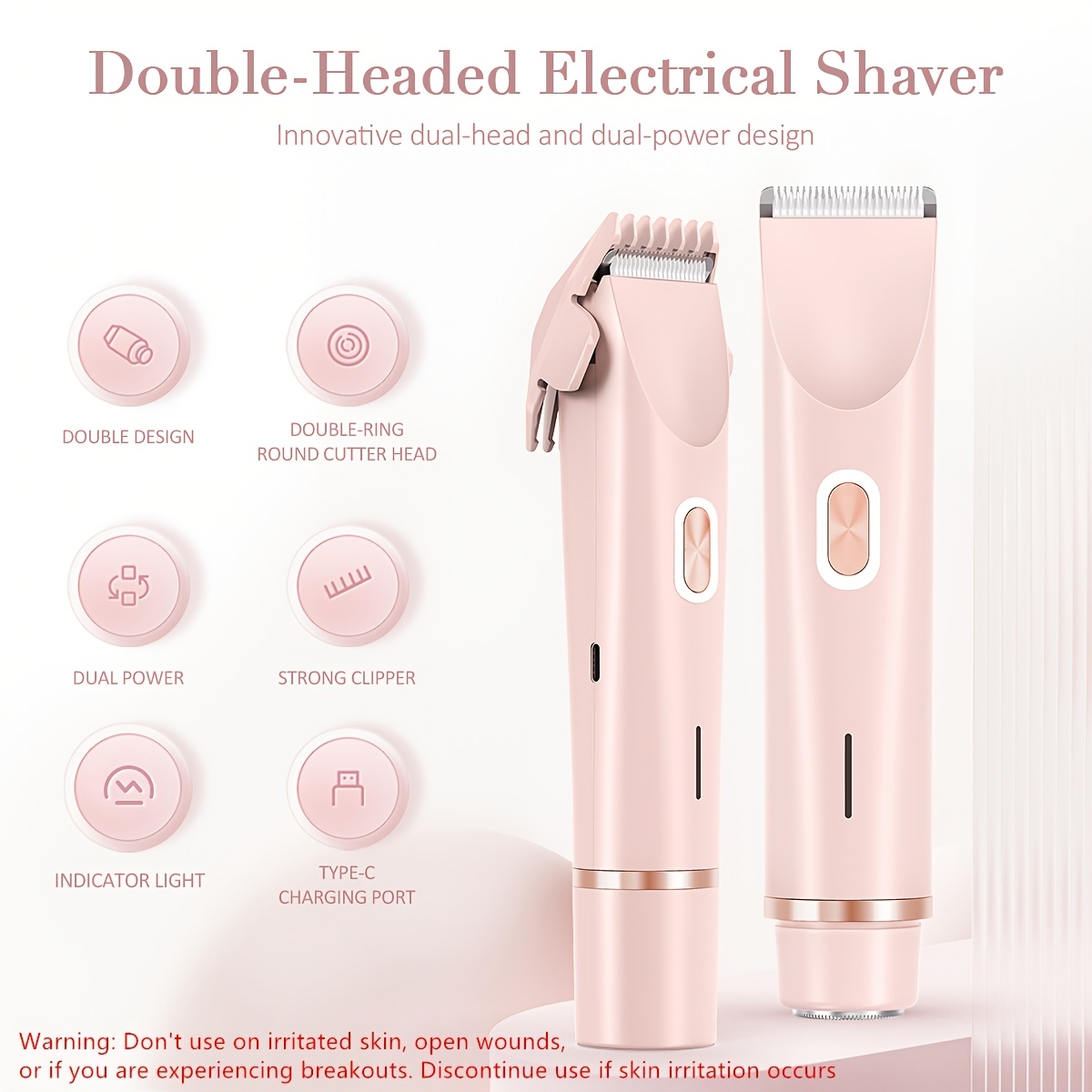 1pc tondeuse à cheveux électrique à double tête pour femmes, batterie au lithium rechargeable, chargement usb, rasoir de bikini multifonction et rasoir de visage pour bras, cuisses, corps avec batterie au lithium rechargeable, chargement usb, pour cadeau idéal de an détails 5