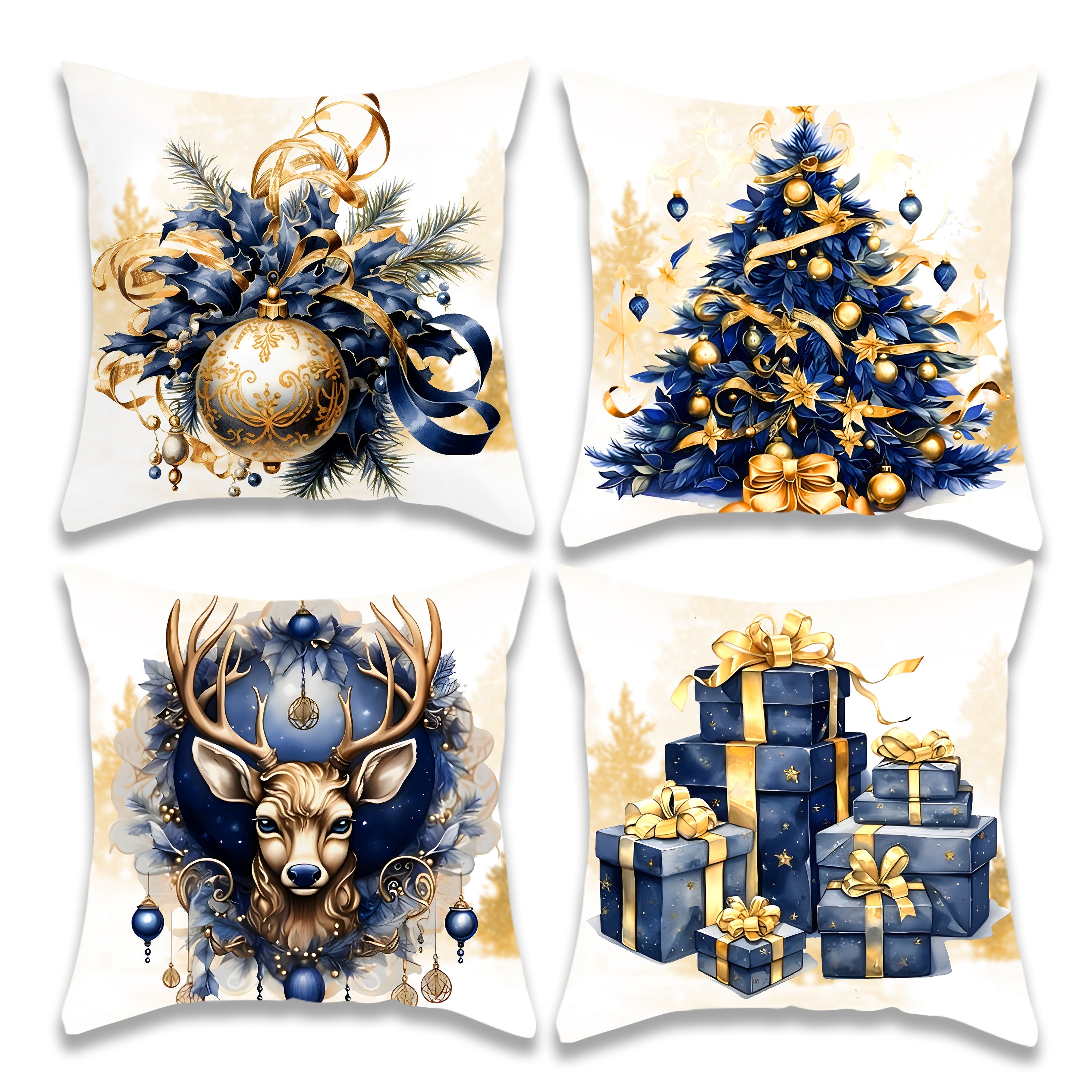 

4pcs Set Christmas Throw Pillow Covers - Modern Velvet With , Reindeer & Gift Designs, 18x18 Inches - Living Room & Bed Decor, Machine Washable, Zip Closure