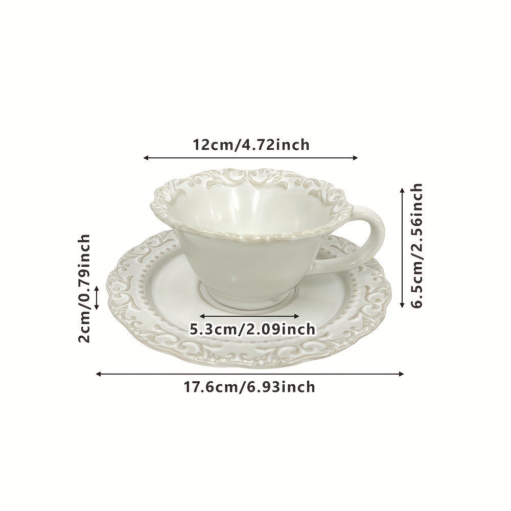 2pcs Retro Style Coffee Cup And Saucer Set, Perfect For Living Room, Café, Or Office Dining