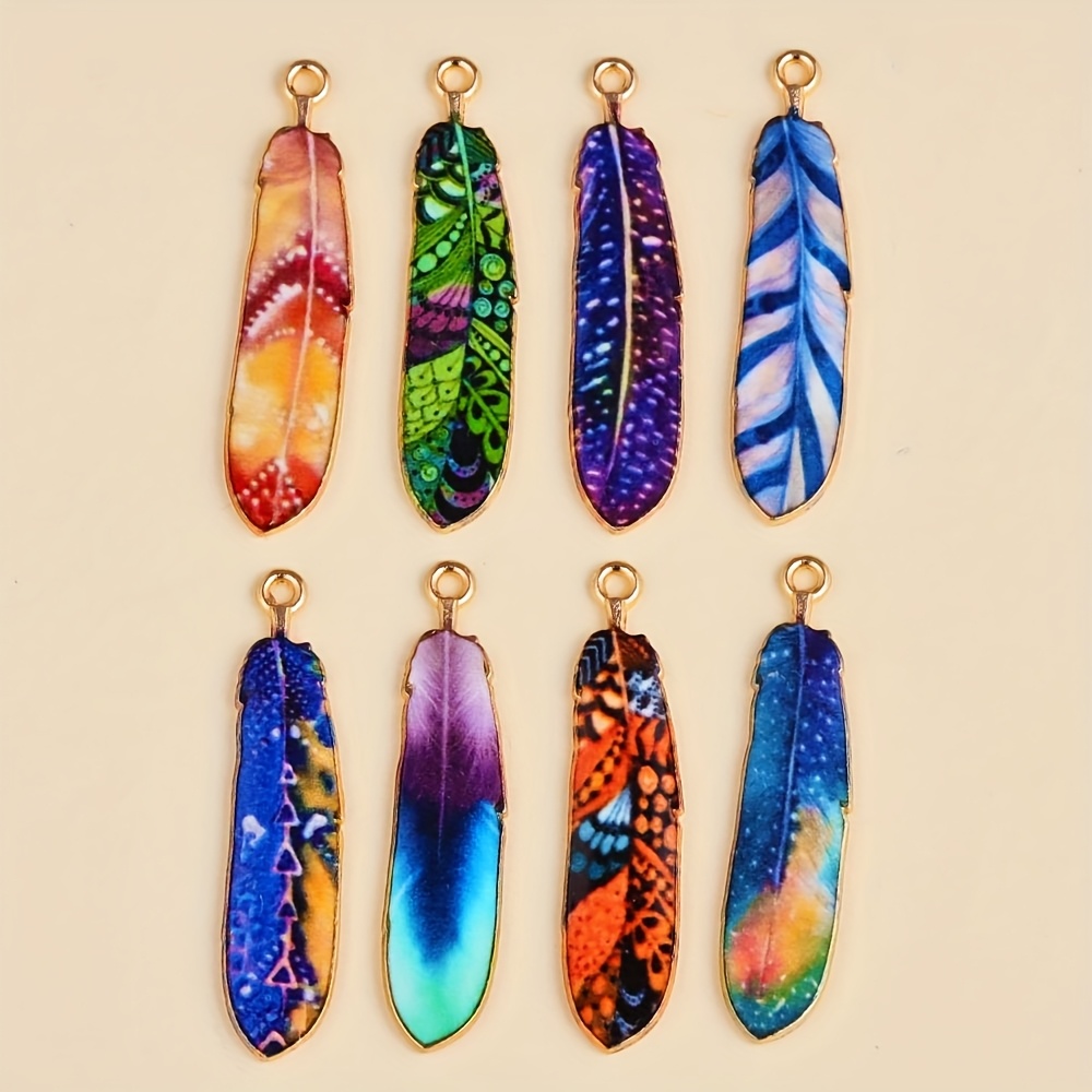 TEMU 10pcs Bohemian Ethnic Style Charms Colorful Enamel Feather Alloy Pendant For Women's Diy Earrings Jewelry Craft Alloy Accessorie