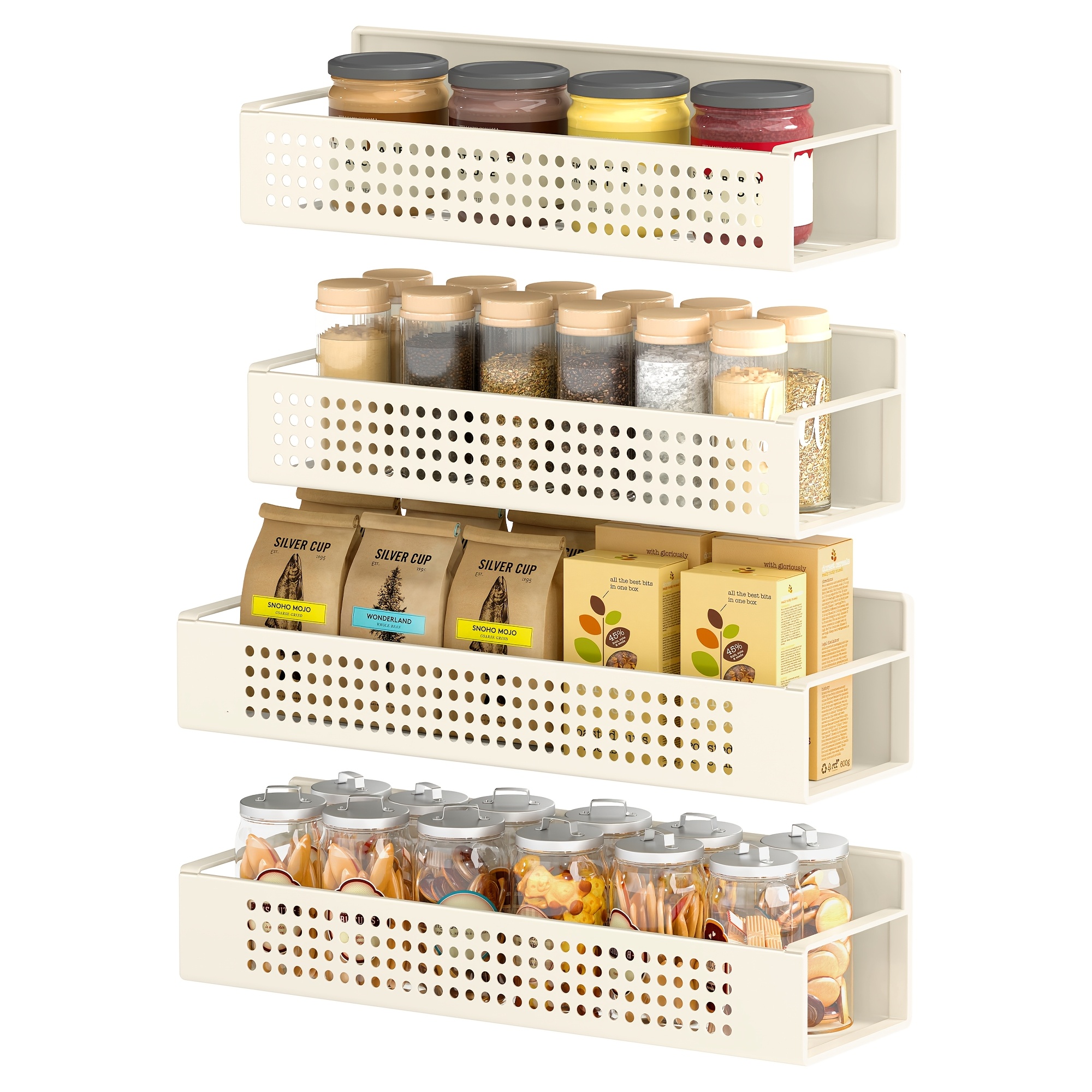 TEMU Magnetische Gewürzregale, Set aus 4 Stück, 2 große 2 kleine Ablagen, Gewürz-Organizer, Bohren nicht erforderlich, Küchenregal für Kühlschrank,