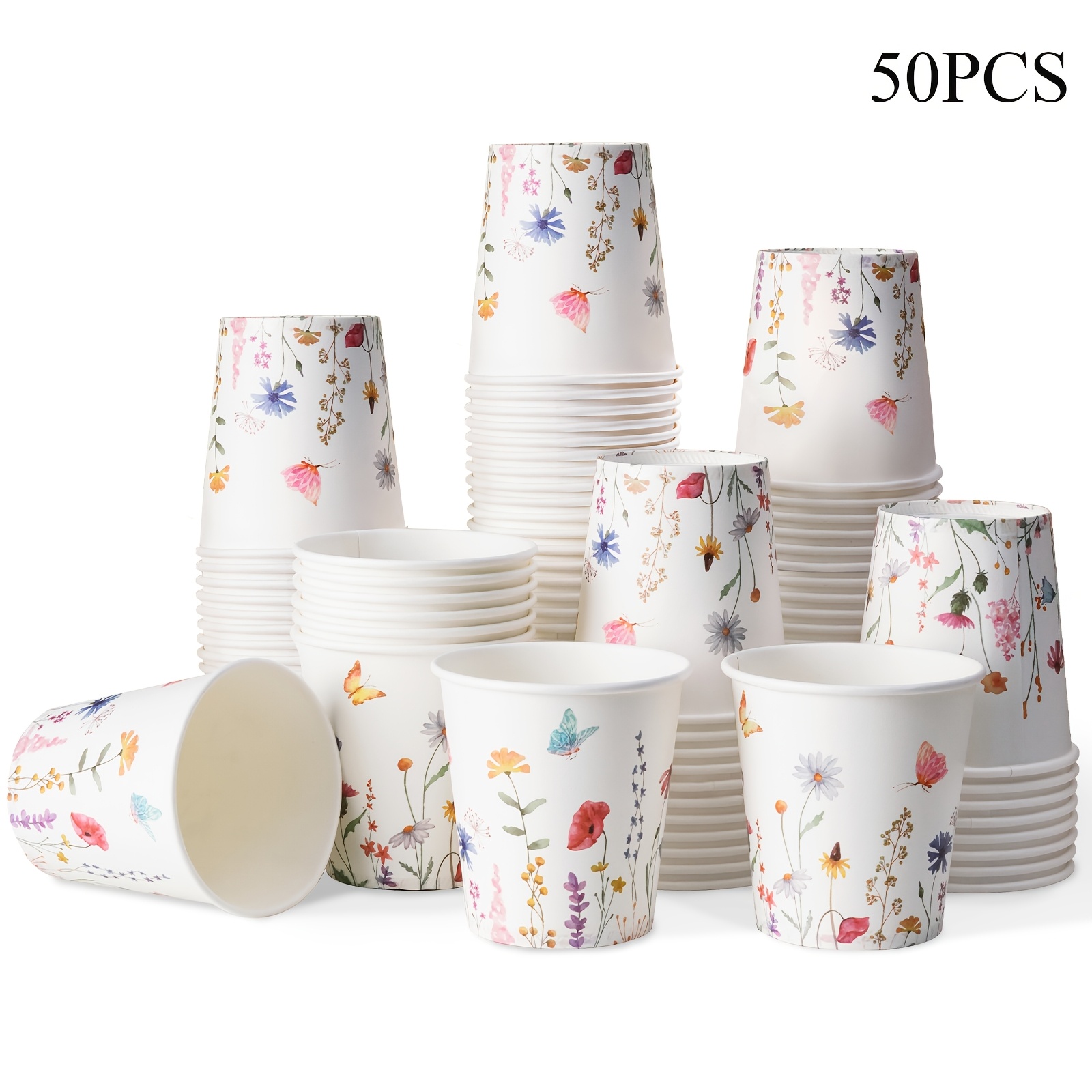 Image of 20/50pcs 7-ounce Disposable Flower Paper Cups, Coffee Cups, Milk Tea Cups, And Beverage Cups, Suitable For Parties, Gatherings, Weddings, And Graduation Ceremonies