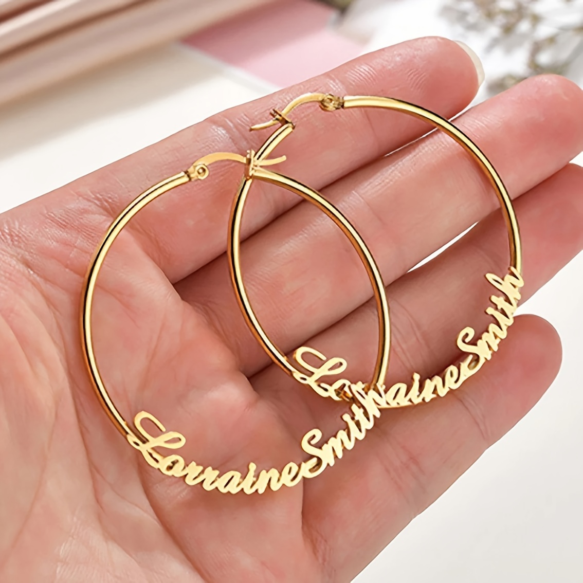 

Custom Name Hoop Earrings, Personality Couple Lovers Buddy Earrings, Stainless Steel Round Hoop Earrings, Women's Popular Jewelry, Language English Only