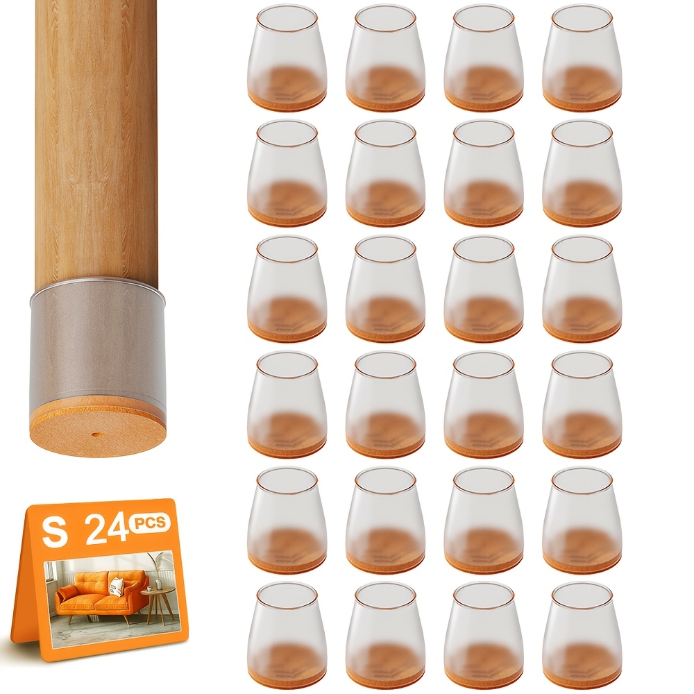 Image of 24pcs New Matte Silicone Heavy-duty Furniture Leg Protectors, Silicone Pattern For Stronger Installation, Felt Base To Protect Tile Floors, Legs To Prevent Scratches And Noise