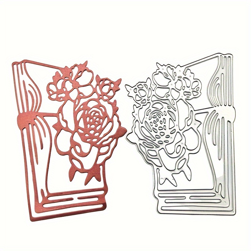 

A Diy Scrapbook With Rose Design For Making Your Own Cards, Including A Golden Embossing Mold And A Carbon Steel Cutting Die.