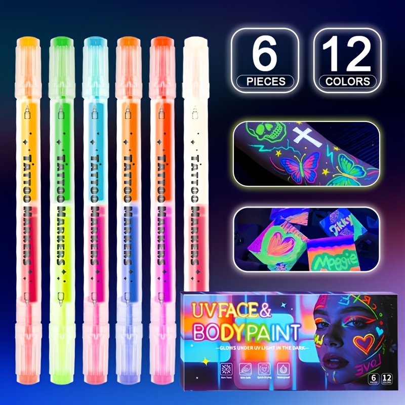 6 pack glow in the dark markers set creative luminous graffiti painting pens suitable for stage makeup halloween carnival festivals birthday parties student crafts