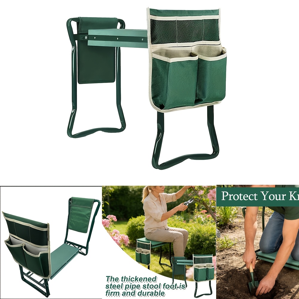 Garden Kneeler And Seat With Thicken Portable Garden Folding Stool With Tool Pouch
