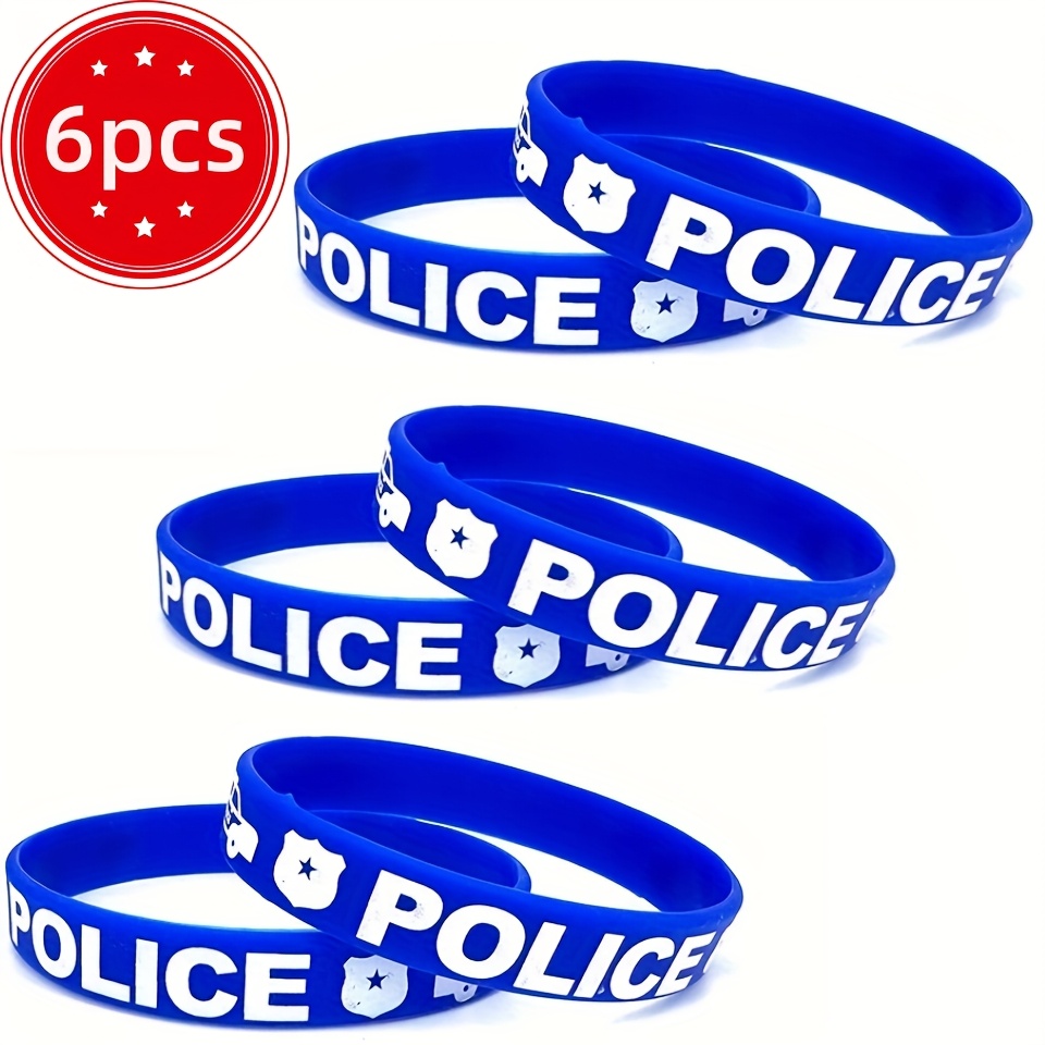 2-6pcs Cartoon Print Car Police Bracelets, Unisex Party Theme Activity Silicone Wristbands