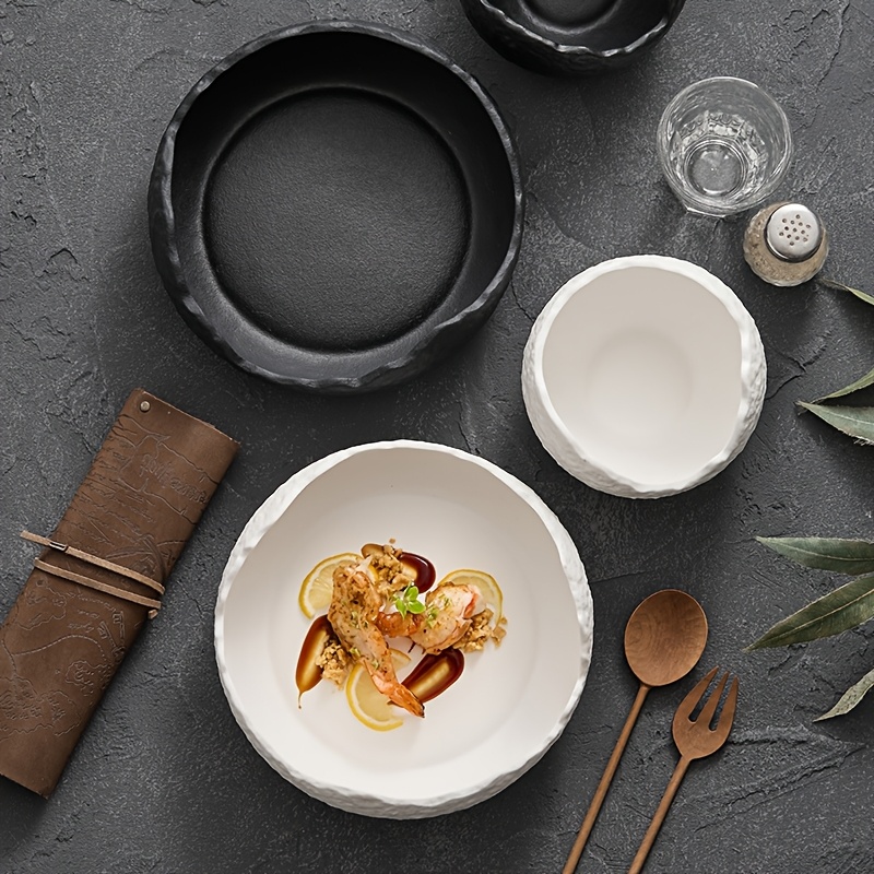 LLZFK Ceramic Sashimi Plate Suitable for Cuisine, Deep Bowl Plate with Polished Round Bowl & Irregular Shape for Sushi, Fruit Salad, Desserts - Microwaveable for or Commercial Use