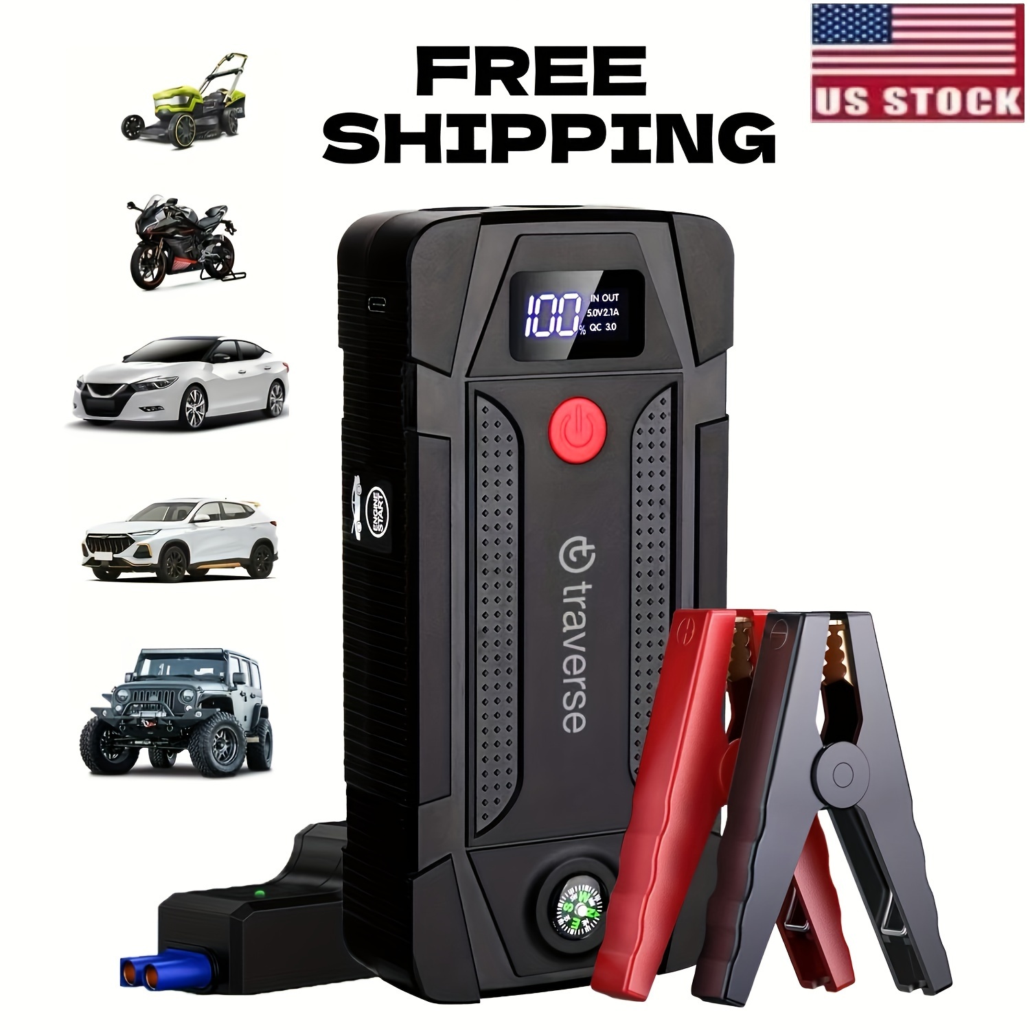 

Car Jump Come With Lithium Batteries Jump , 8000mah Portable Power Bank, 12v Auto Starting Device Petrol Diesel Car , Led Display, With Flashlight, Mobile Power Supply, Large Capacity Storage