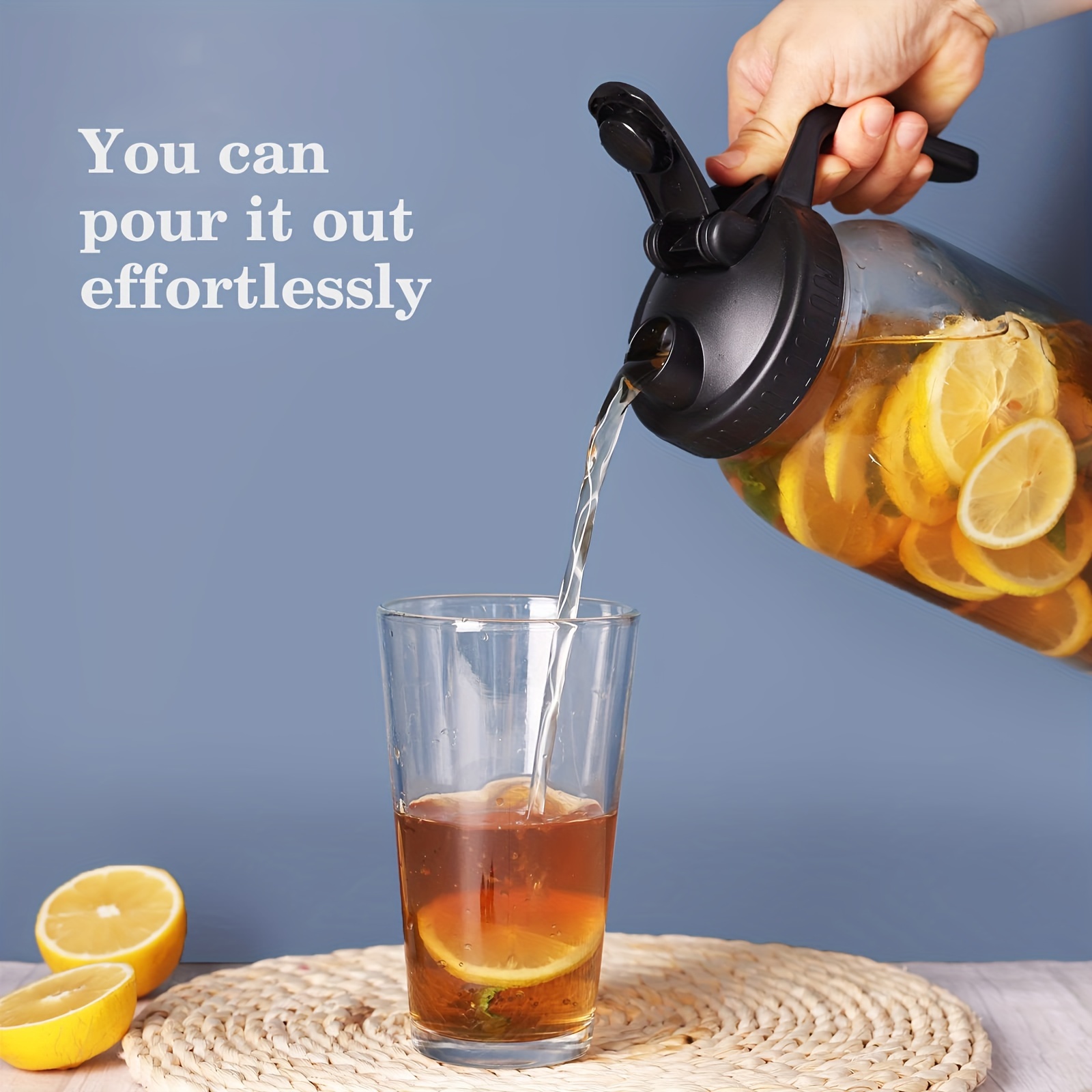  2 3 4pcs 64oz glass jar for outside half gallon glass pitcher with airtight lid water jug milk container for fridge heavy duty wide mouth mason jar for iced tea cold brew details 5