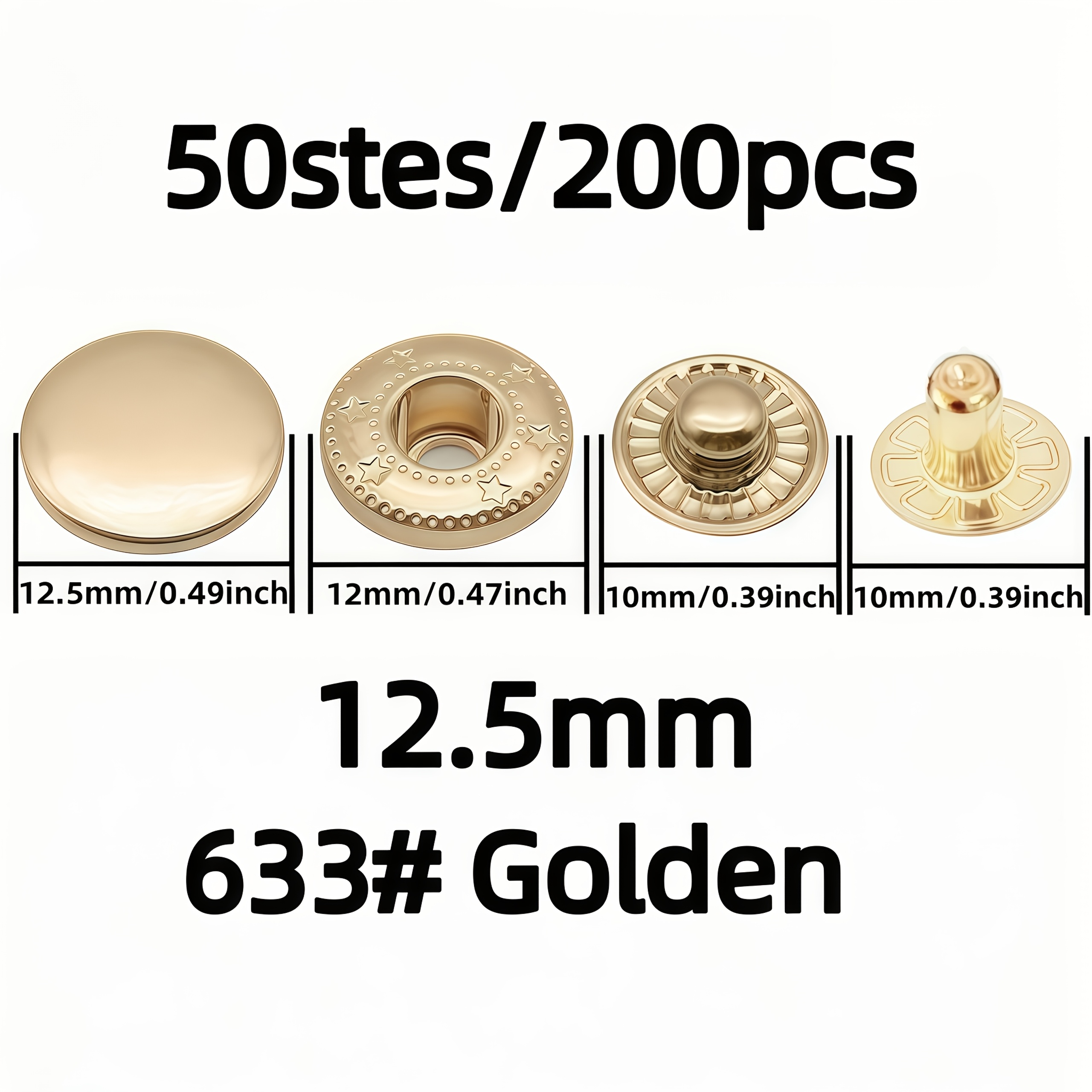 TEMU 50 Ensembles/200 pièces Boutons-pression Métalliques 12,5 mm, Adaptés pour Vêtements, Sacs en Cuir, Sacs en Toile, etc., Boutons en Acier