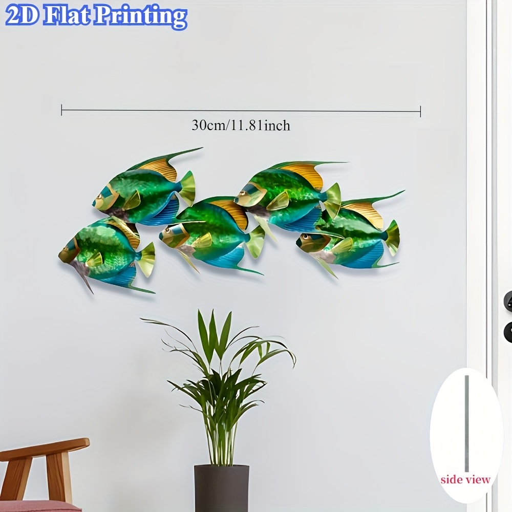 E-shop 2D Flach, 2D Druck, 1 Stück, Küstenstil Metall-Fischschwarm Wanddekoration, Delfin- aus Metall, Fischschwarm, geeignet für Outdoor, Pooldeck,