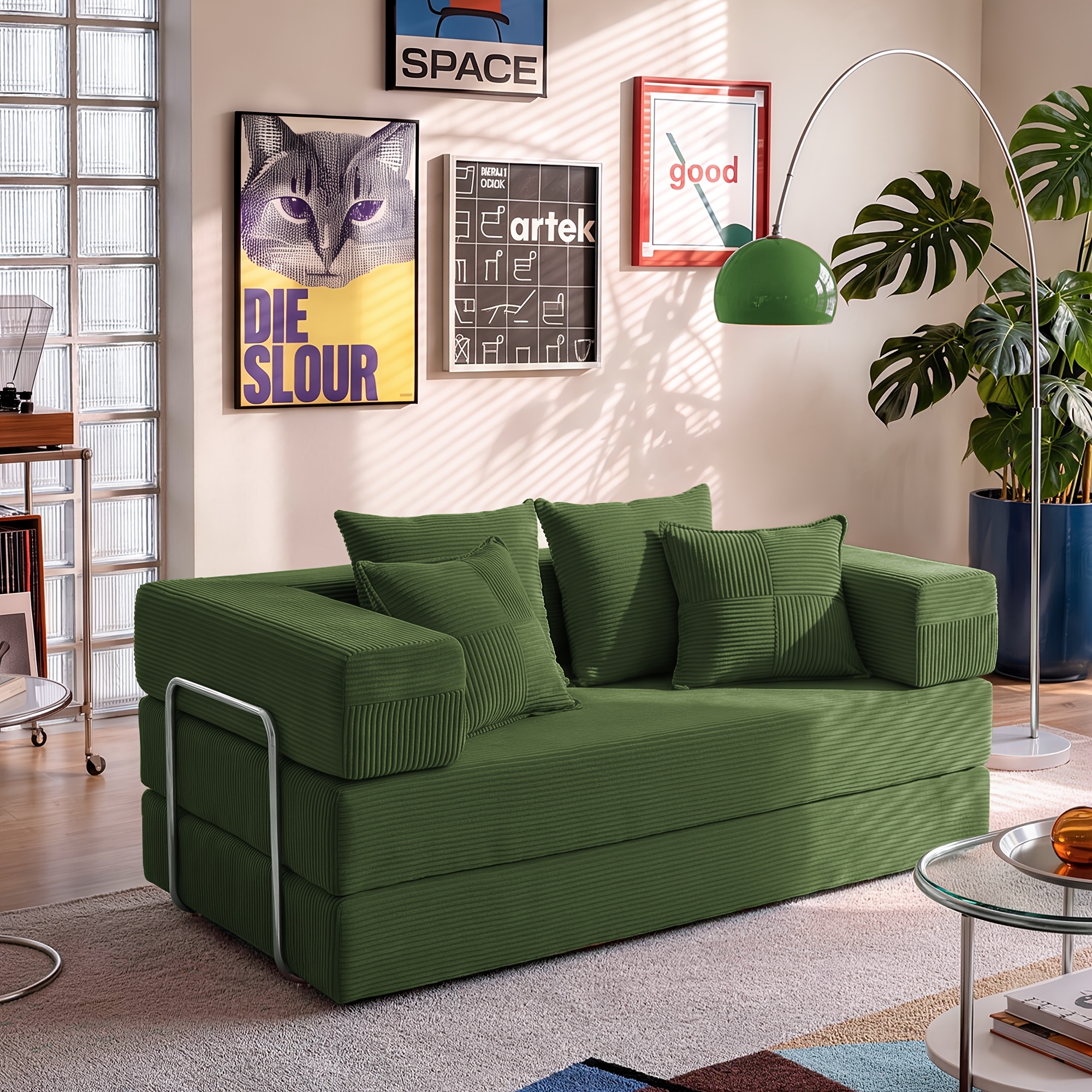 Foldable Sofa Bed 160cm Wide Double Bed, Modular Floor Sofa, Corduroy Cloud Sofa With Metal Frame, 2-seater Guest Bed, Foldable, Non-slip, Washable (160cm (2-seater))