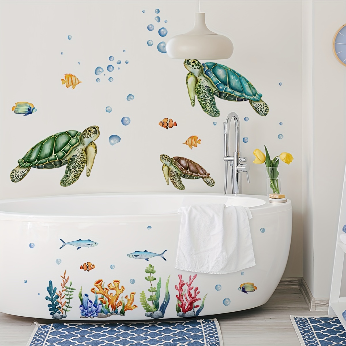 

2pcs Set 30*60cm*2pcs Turtle Coral Bathtub Sticker Bathroom Bathtub Washstand Decorative Sticker Ms362-yw