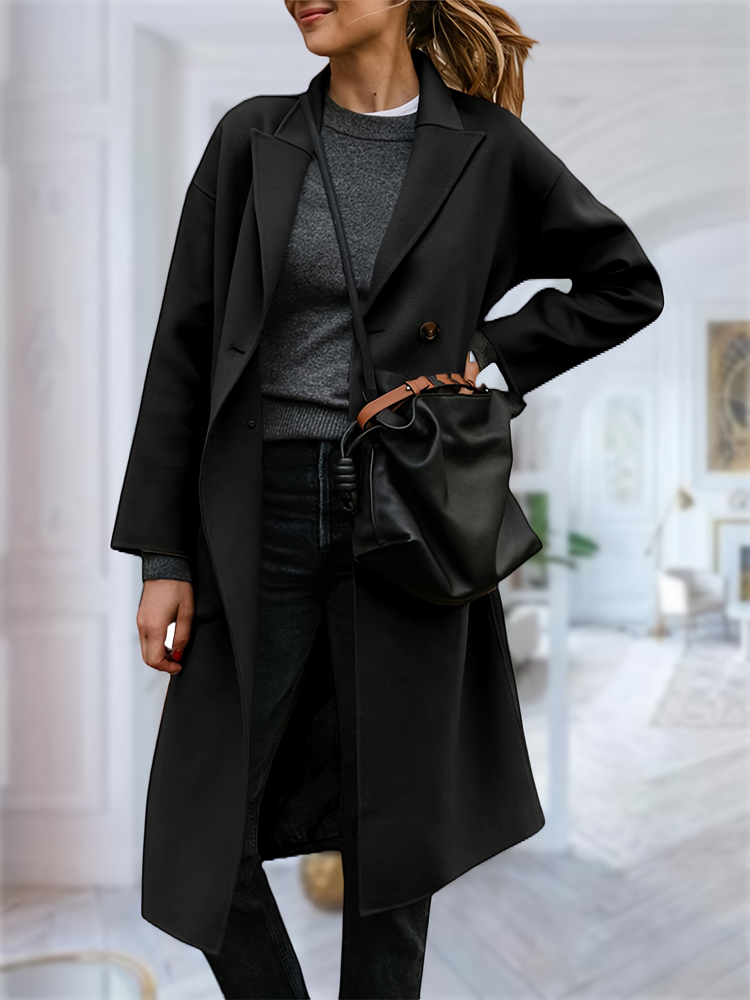 Autumn Winter Long Double-breasted Wool Coat 3773