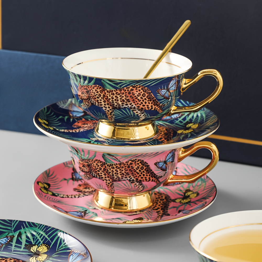 juego piezas taza café diseño leopardo en jungla verde Temu