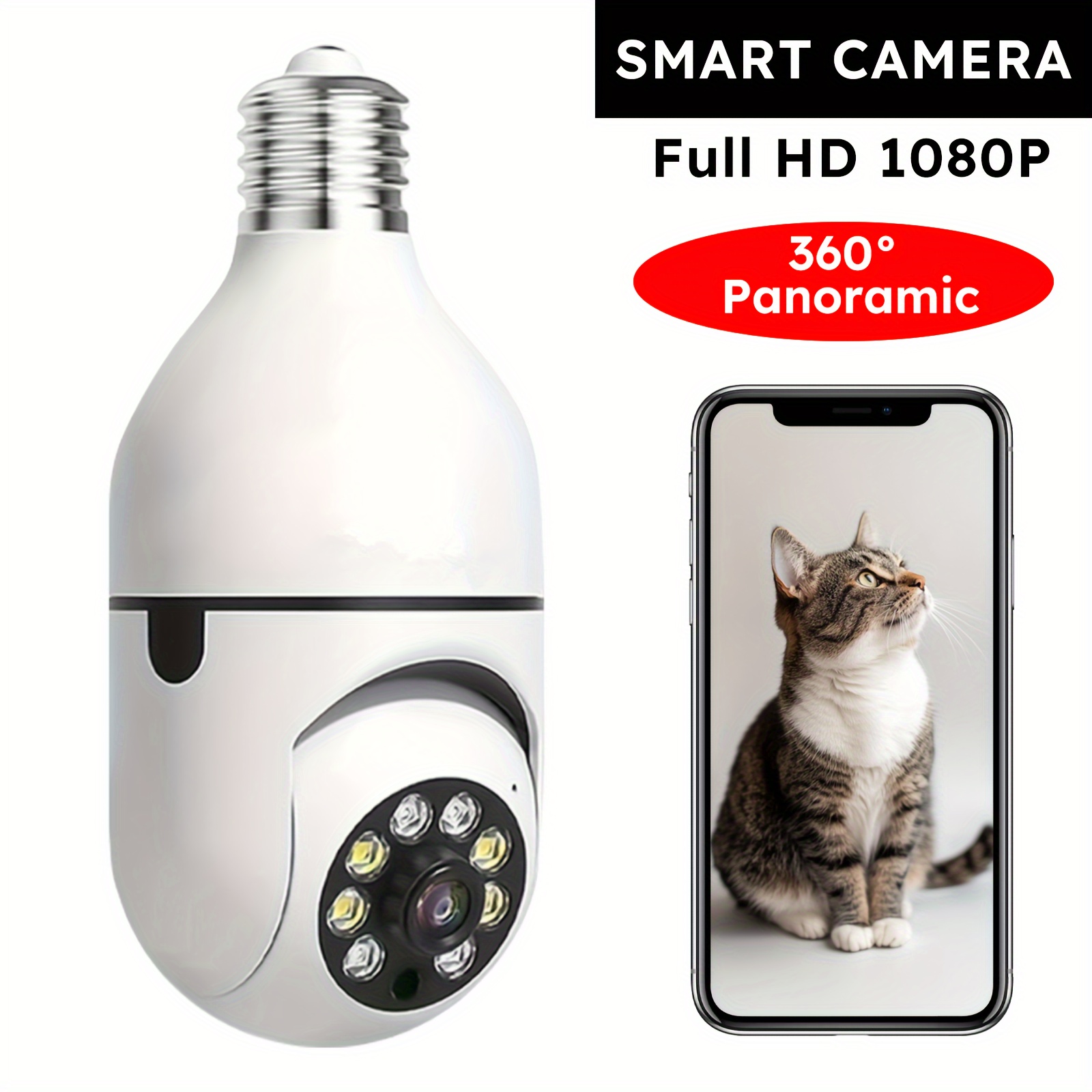 TEMU Black Friday Black Friday 1pc Light Bulb 5ghz Security Cameras Indoor Wireless Wifi Camera, 360 Degree, E27 Light Socket Screw In Security