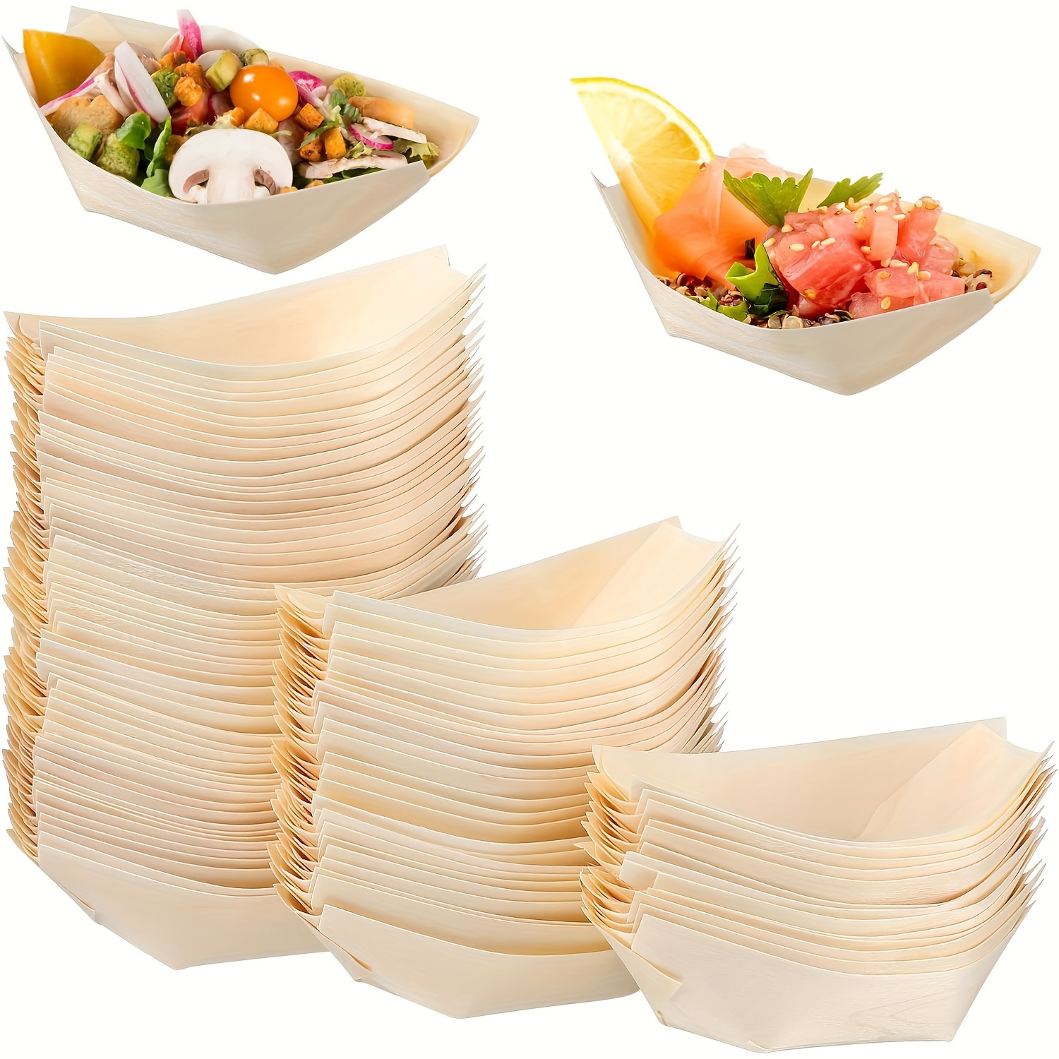 

50/20pcs, Wooden Boat Disposable Wood Boat Plates Dishes Mini Sushi Boat Sushi Serving Tray Bamboo Leaf Boat Food Container Wood Bowl For Catering And Home Use