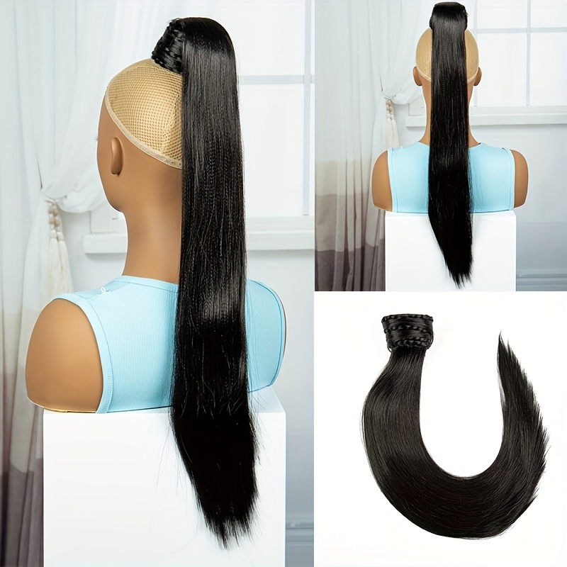 elegant straight ponytail hair extension for women synthetic clip in tail hairpiece versatile accessory for all fashion fiber chic ponytail extension details 2