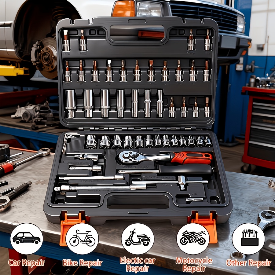 TEMU Morefix 1118pcs Mechanics Tool Set (household Tool Kit With 3-drawer Heavy Duty Metal Box, Portable Tool Box For Home/auto Repair), Or 52pcs