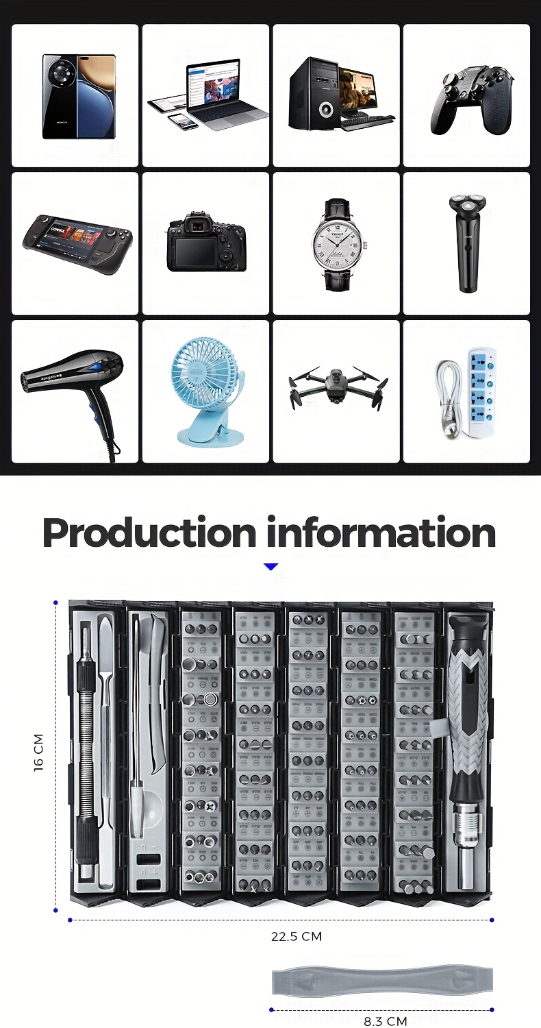126in 1 manual hand tool kit precision screwdriver set handle portable pen wireless cordless magnetic mini small bit for xiaomi mobile cell phone watch repair home household micro laptop pc multifunctional professional black Product details 9