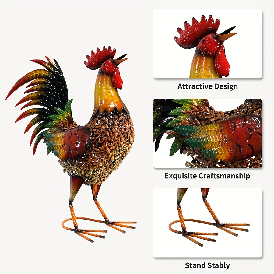 1pc rustic metal garden stake farmhouse style chicken ornament sculpture metal garden art for lawn garden yard farm outdoor decor housewarming gift home decoration details 6