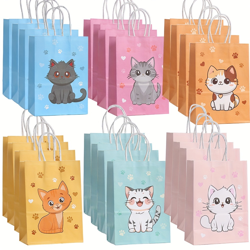 

24pcs Cat Paw Gift Bags Paws Printed Bags With Handles Paper Bags For Favor